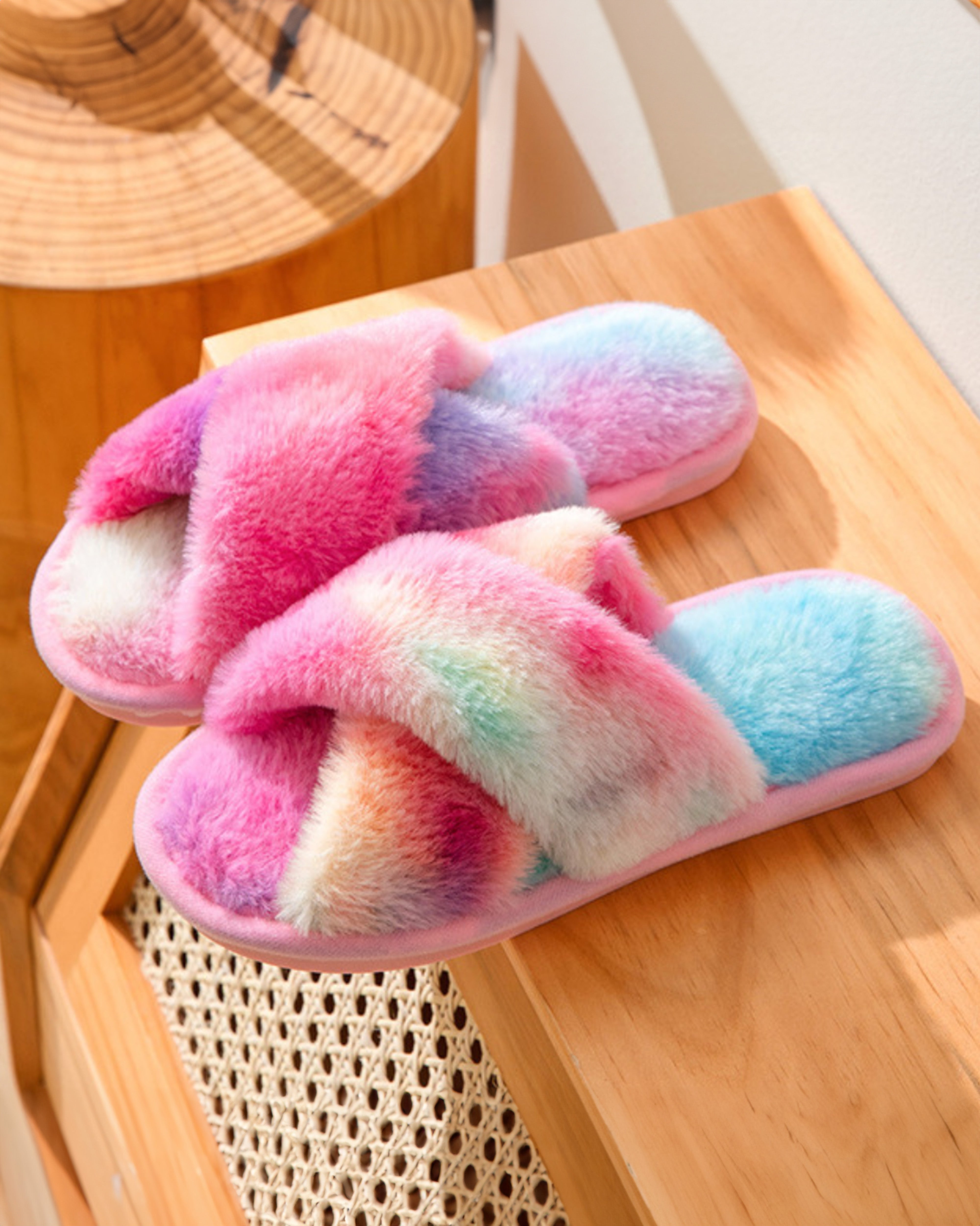 Rainbow fluffy slippers new arrivals